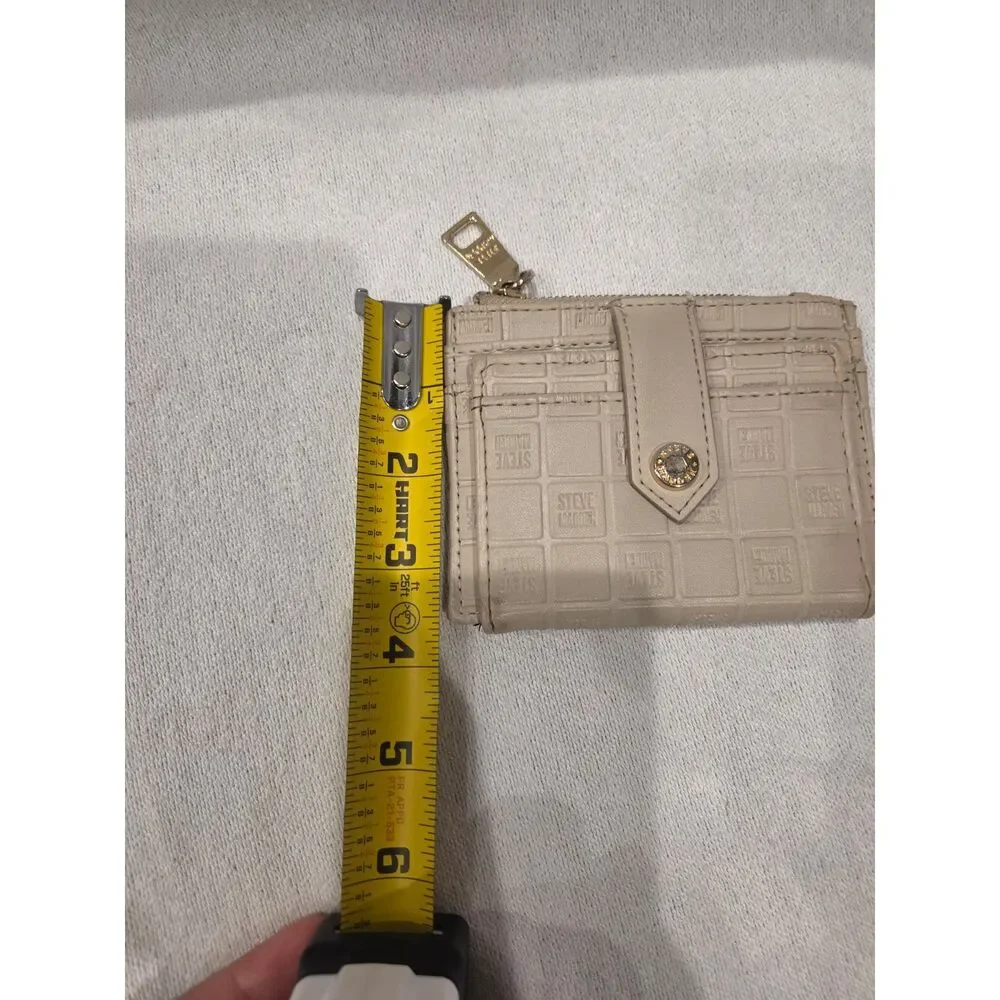 Steve Madden Bhayden Taupe Embossed Monogram Card Case Wallet Coin Purse